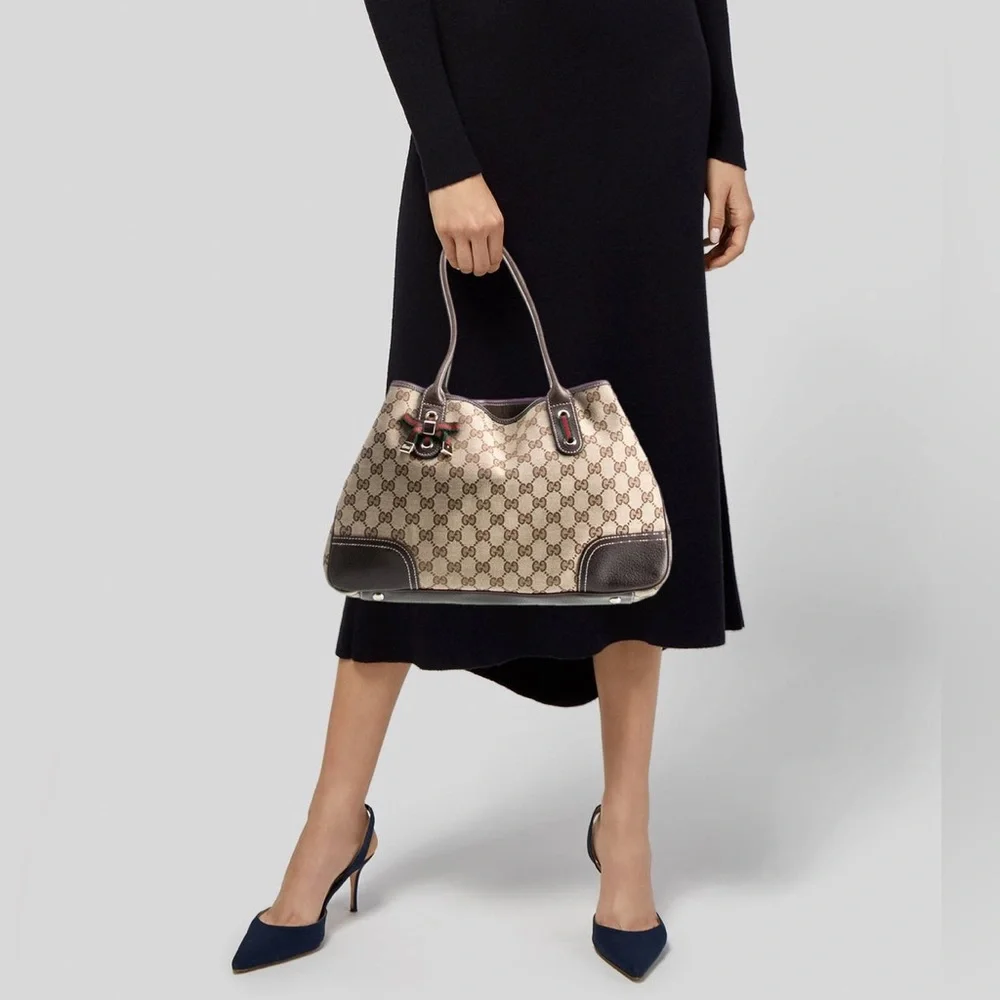 Gucci Princy Canvas & Leather Guccissima Monogram Medium Shoulder Tote Bag Brown - Picture 3 of 17